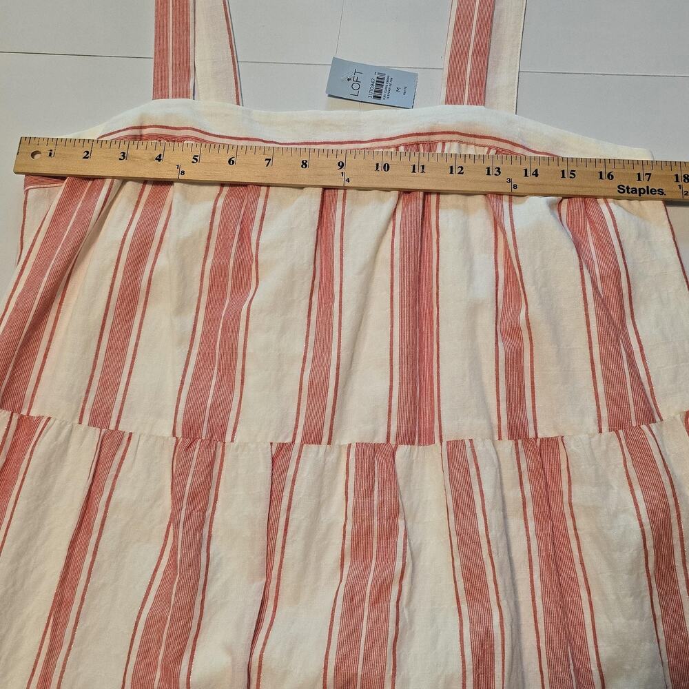 LOFT Sundress Womens Size PM Coral Stripe Tiered Midi Lined Cotton Blend NWT - Picture 8 of 10
